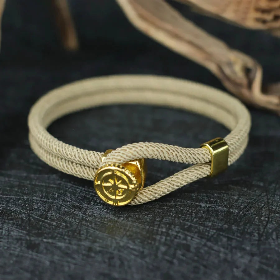 Pulsera de Cuerda con Brújula Náutica Rosa de los Vientos beige