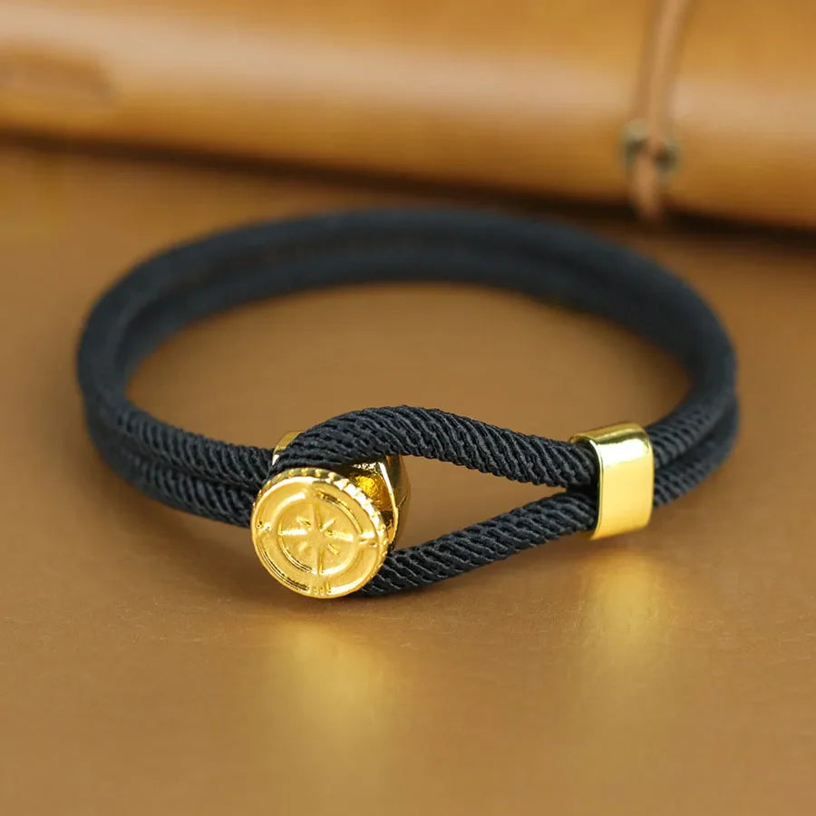 Pulsera de Cuerda con Brújula Náutica Rosa de los Vientos negro