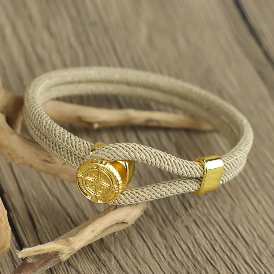Pulsera de Cuerda con Brújula Náutica Rosa de los Vientos beige