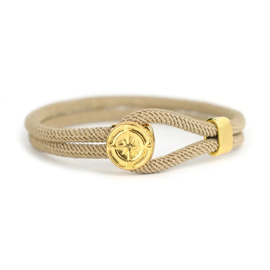Pulsera de Cuerda con Brújula Náutica Rosa de los Vientos beige