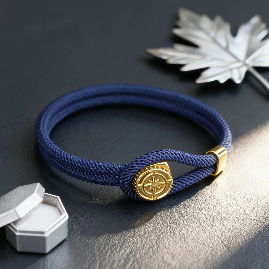Pulsera de Cuerda con Brújula Náutica Rosa de los Vientos azul marino