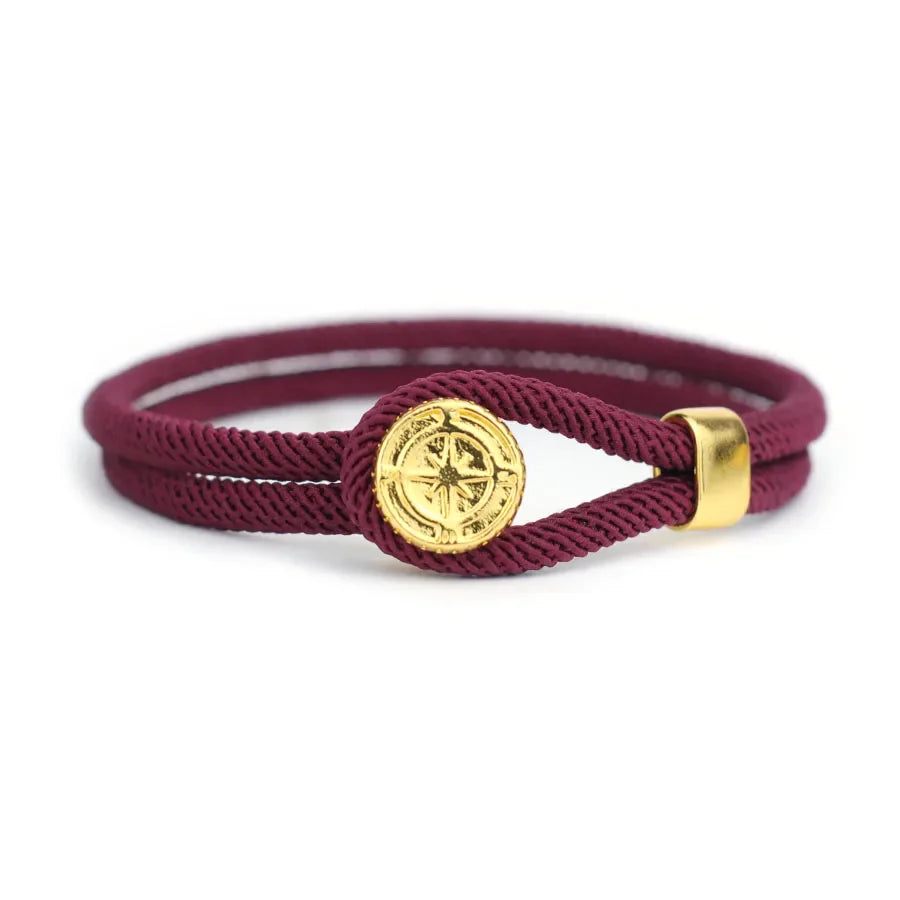 Pulsera de Cuerda con Brújula Náutica Rosa de los Vientos burdeos