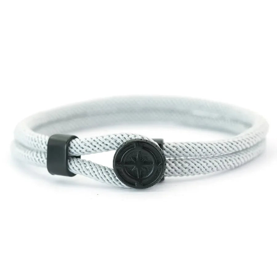 Pulsera de Cuerda con Brújula Negra Rosa de los Vientos gris