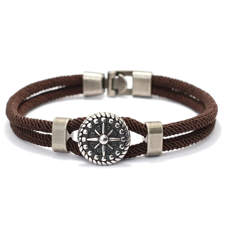 Pulsera de Cuerda con Brújula Rosa de los Vientos marrón