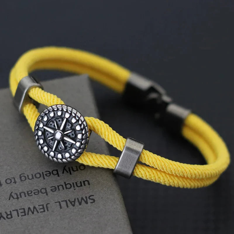 Pulsera de Cuerda con Brújula Rosa de los Vientos amarillo