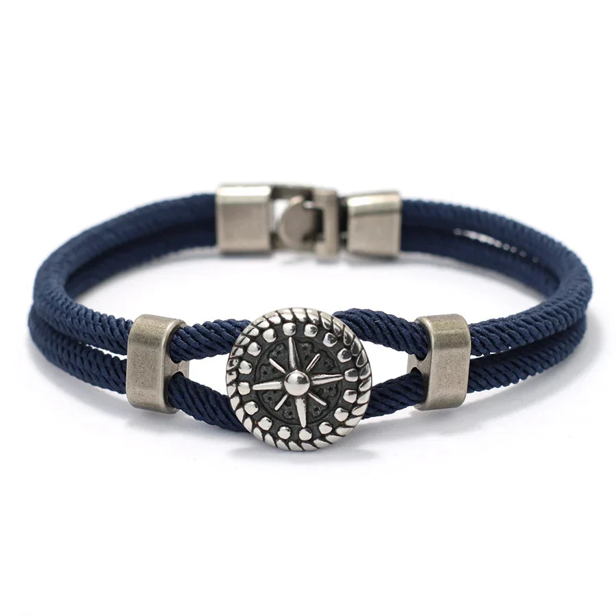 Pulsera de Cuerda con Brújula Rosa de los Vientos azul marino