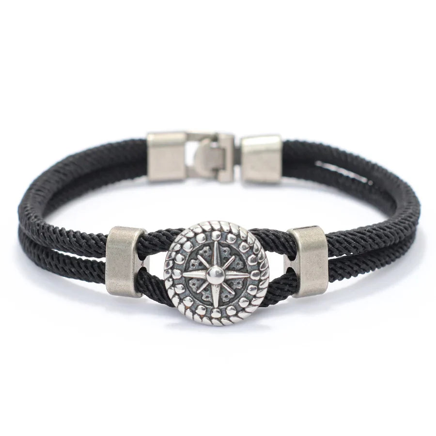 Pulsera de Cuerda con Brújula Rosa de los Vientos negro