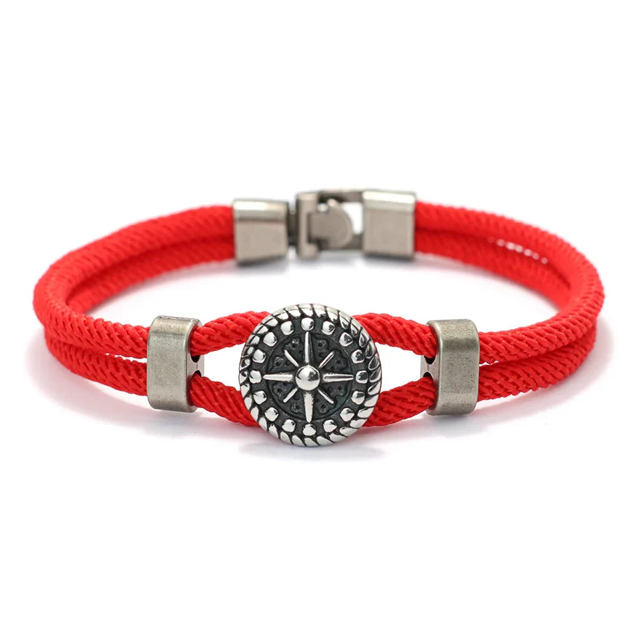 Pulsera de Cuerda con Brújula Rosa de los Vientos rojo