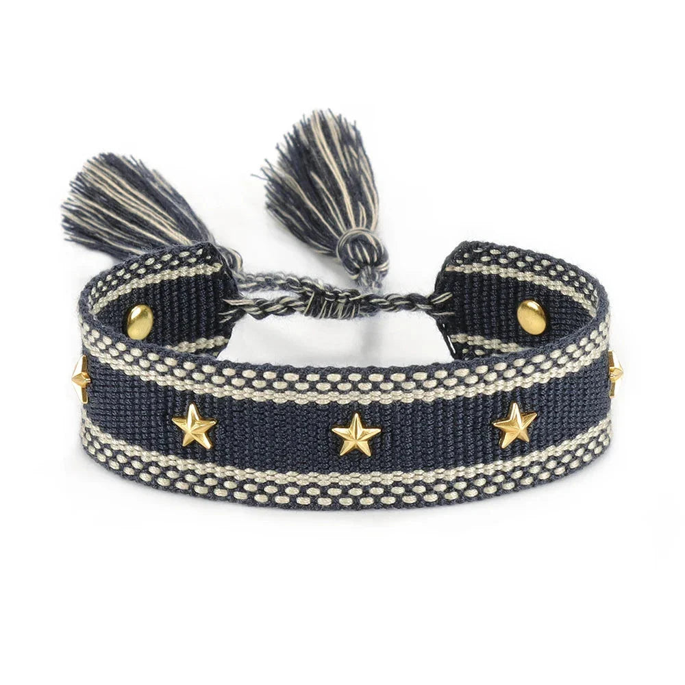 Pulsera de Cuerda con Estrellas para Hombre o Mujer negro