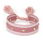 Pulsera de Cuerda con Estrellas para Hombre o Mujer rosa oscuro