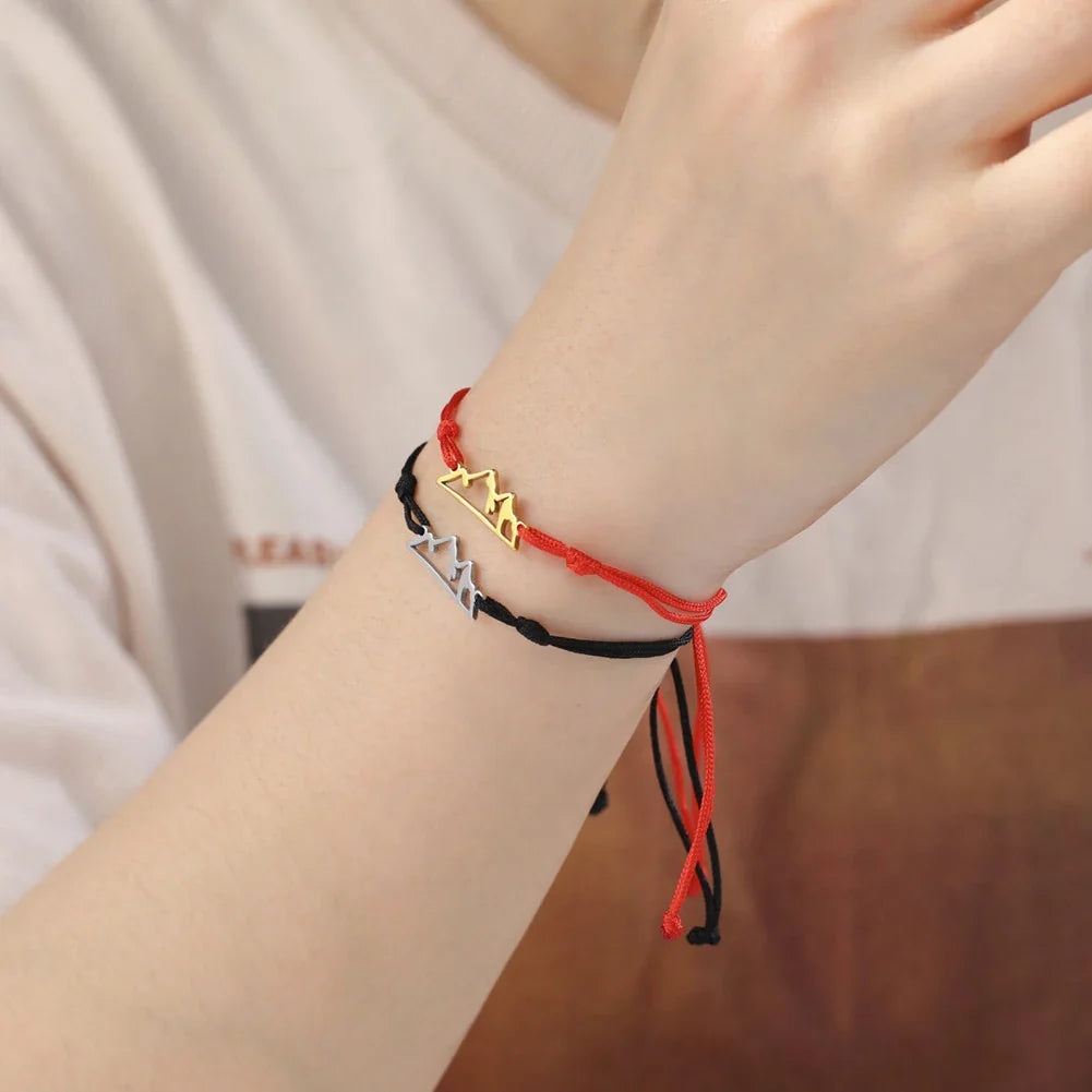 Pulsera de Cuerda con Colgante de Montaña para Mujer u Hombre rojo