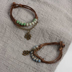Pulsera de Cuerda con Trébol de 4 Hojas y Perlas verdes