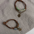 Pulsera de Cuerda con Trébol de 4 Hojas y Perlas verdes