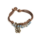 Pulsera de Cuerda con Trébol de 4 Hojas y Perlas azules