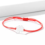 Pulsera de Cuerda con Trébol de 4 Hojas Amuleto de la Suerte rojo y plata