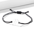 Pulsera de Cuerda con Trébol de 4 Hojas Amuleto de la Suerte negro y plata