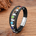 Pulsera de Cuero 7 Chakras Hombre plata