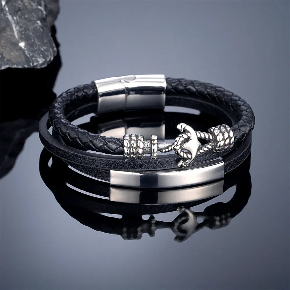 Bracelet en cuir ancre