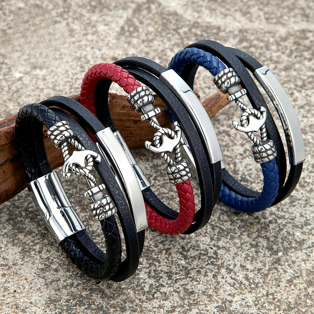 Bracelet en cuir ancre