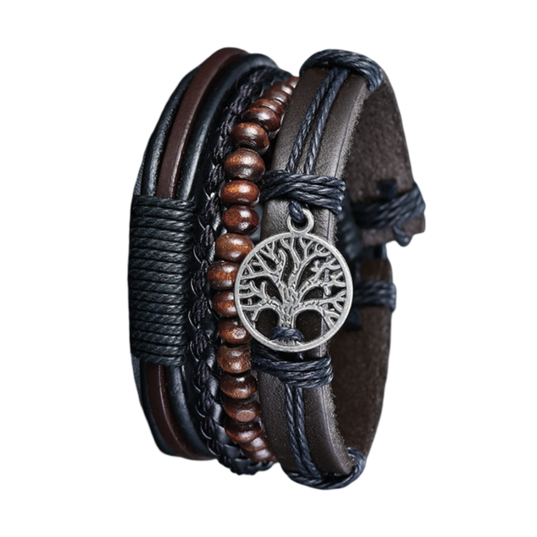 Pulsera de Cuero Árbol de la Vida Hombre