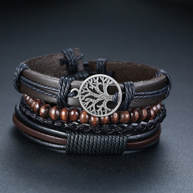 Pulsera de Cuero Árbol de la Vida Hombre