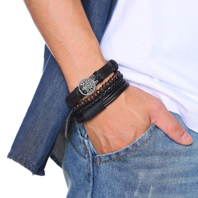 Pulsera de Cuero Árbol de la Vida para Hombre
