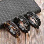 Pulsera de Cuero Árbol de la Vida Perlas Hombre