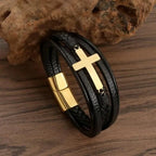 Pulsera de Cuero con Cruz para Hombre