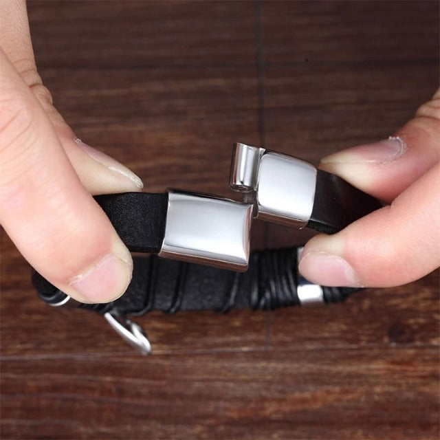 Pulsera de Cuero Cruz para Hombre