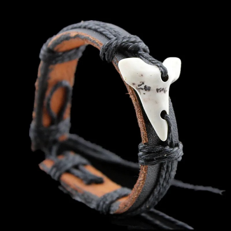 Pulsera de Cuero Diente de Tiburón