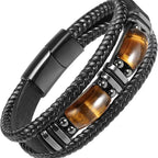 Pulsera de Cuero y Piedras Ojo de Tigre