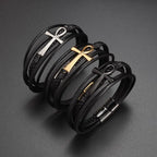 Pulsera de Cuero Trenzado Egipcio Cruz de Ankh
