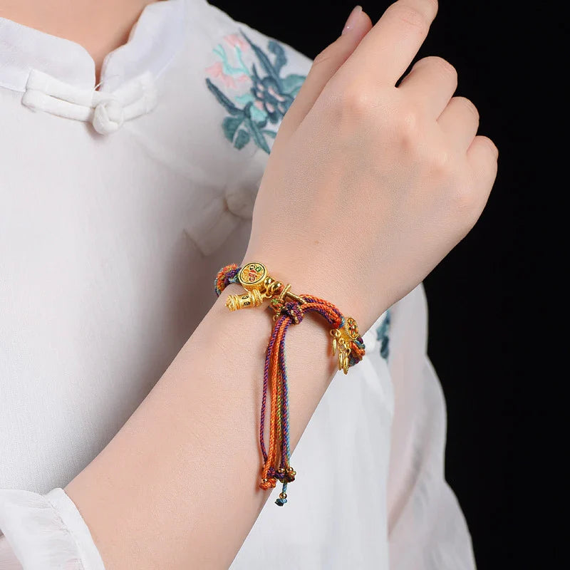 Pulsera Gourmette con Cordones de Encanto Budista Tibetano
