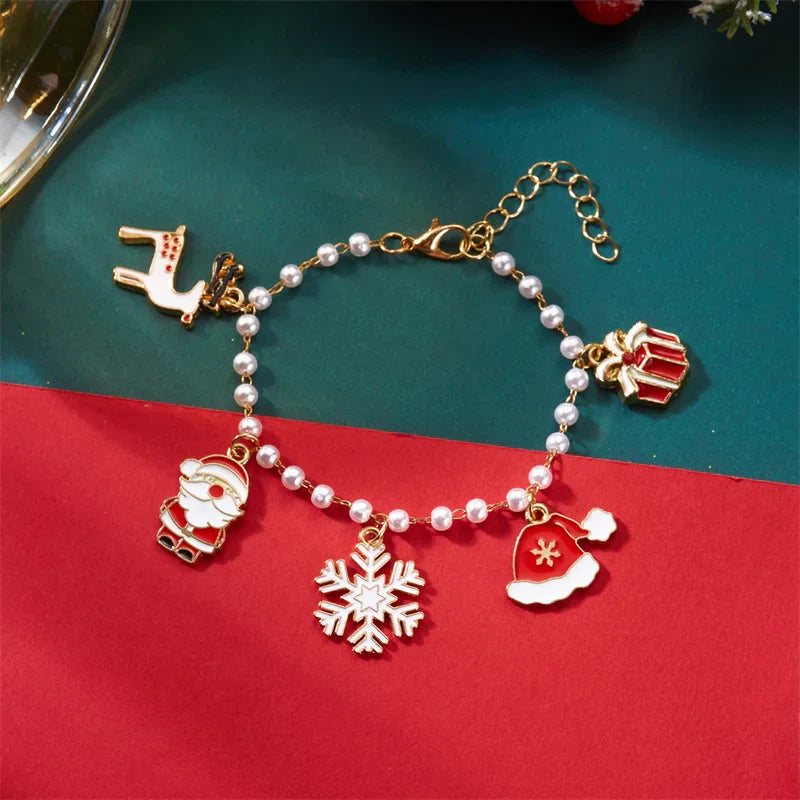 Pulsera de Perlas con Colgantes de Navidad