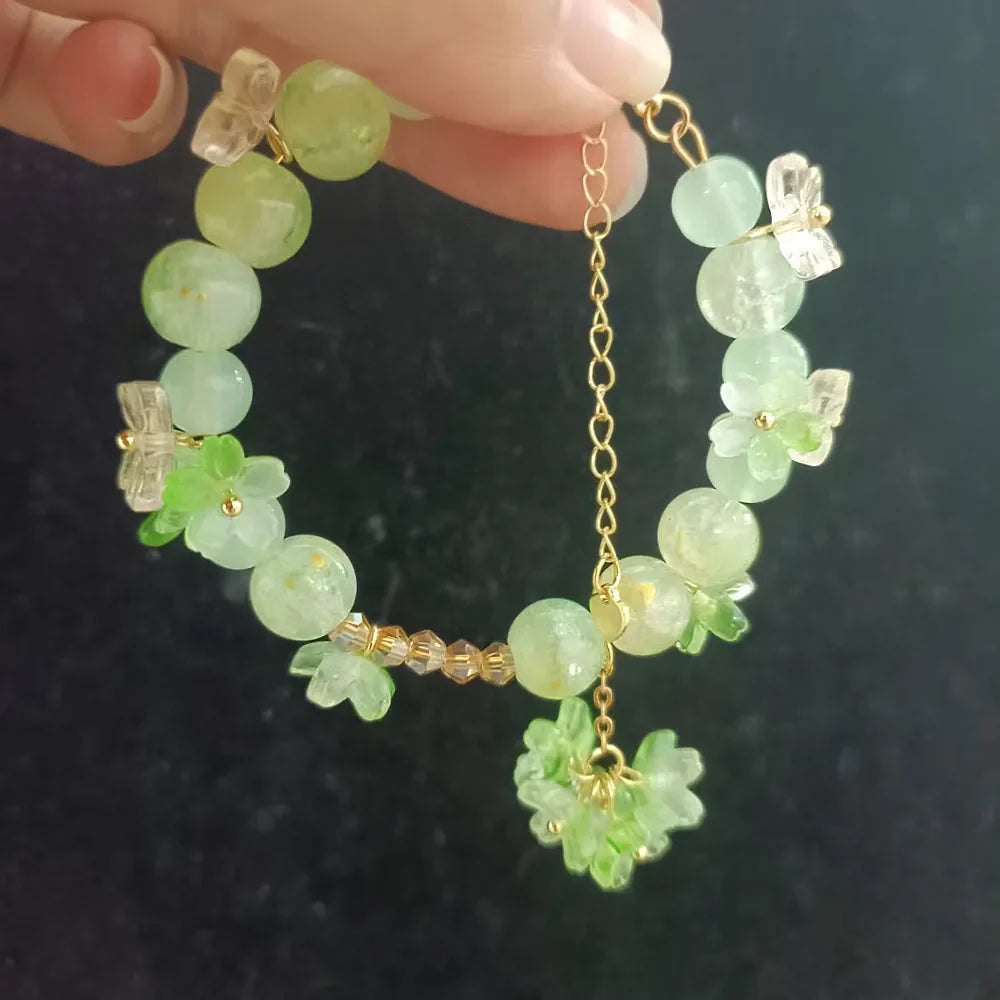 Pulsera de Perlas con Flores verde