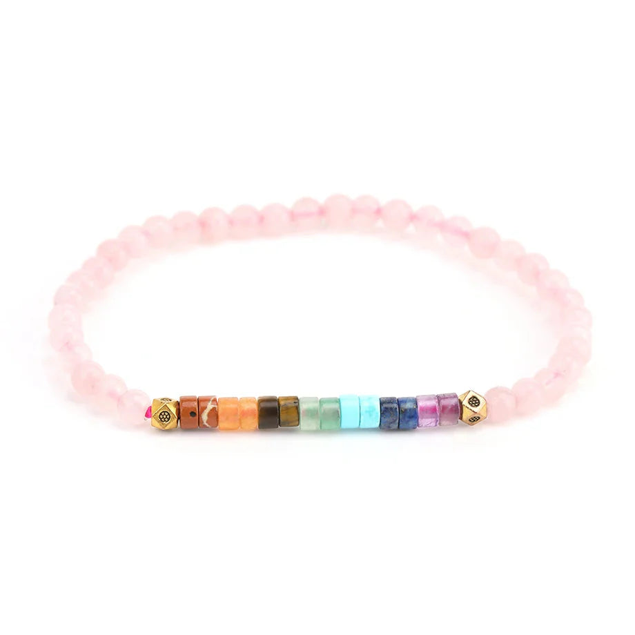 Pulsera de Piedras Naturales 7 Chakras Cuarzo rosa