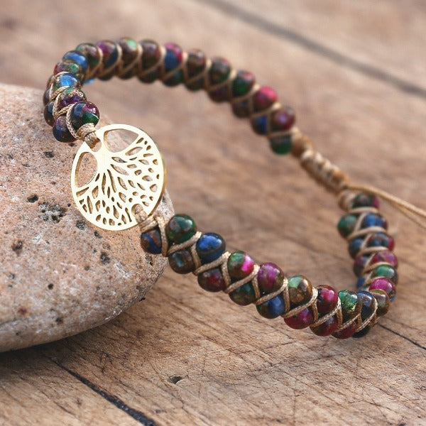 Pulsera Mujer Piedra Natural Violeta Árbol de la Vida
