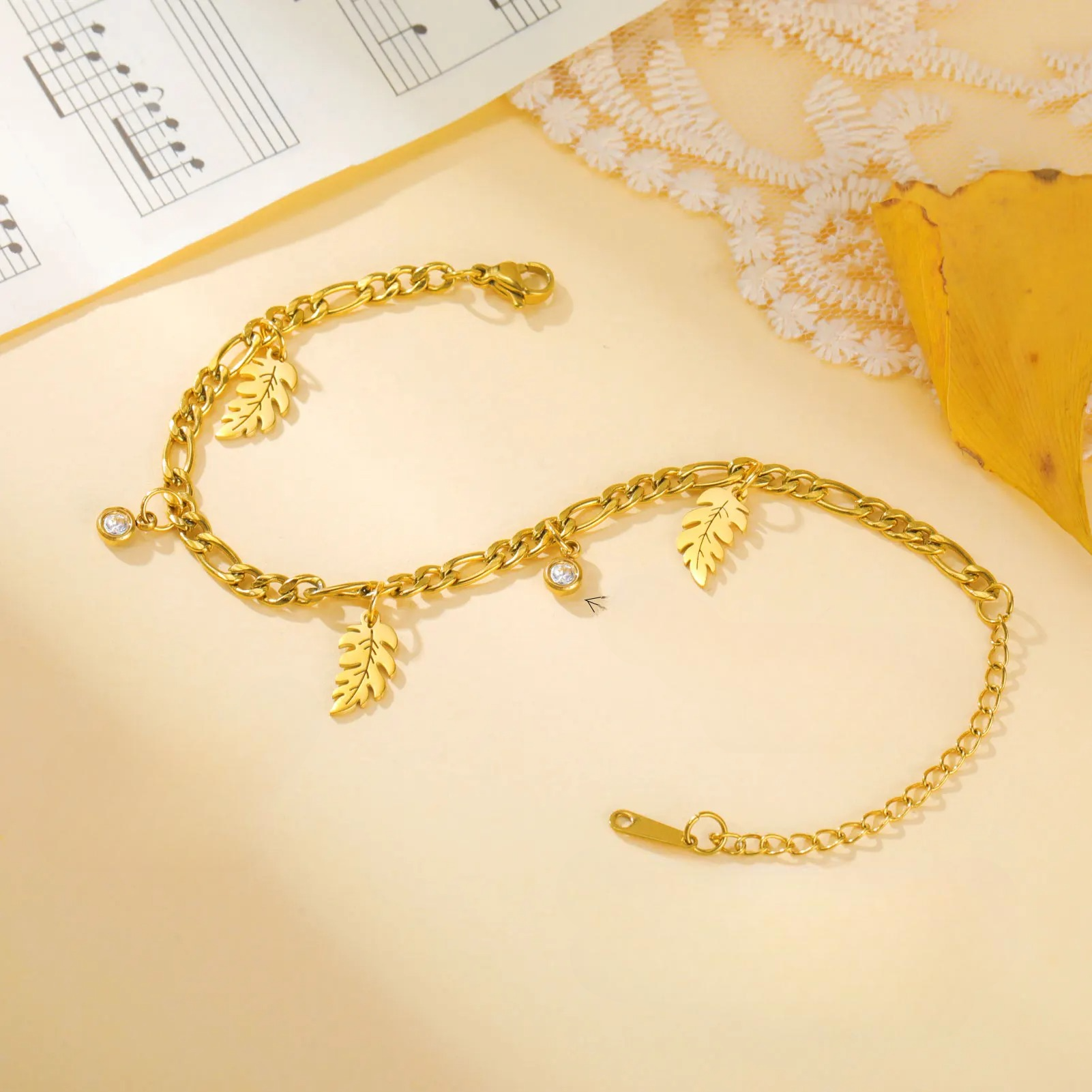 Pulsera Hoja de Palma y Circonio