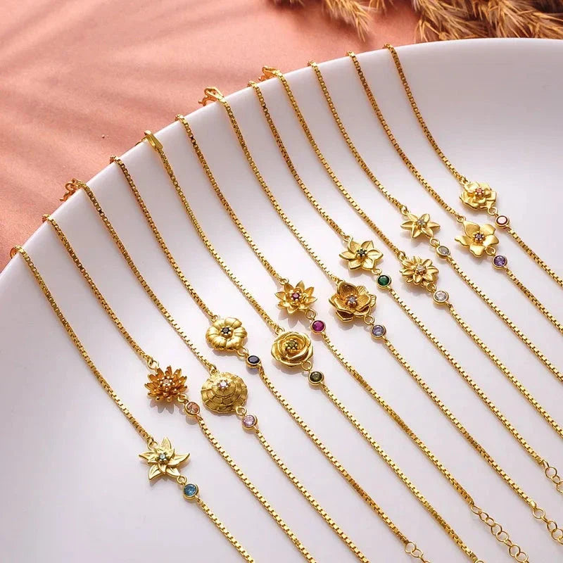 Pulsera Flor con Piedra de Nacimiento de Circonio
