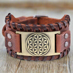 Pulsera Flor de la Vida de Cuero para Hombre marrón