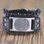 Pulsera Flor de la Vida de Cuero para Hombre negro