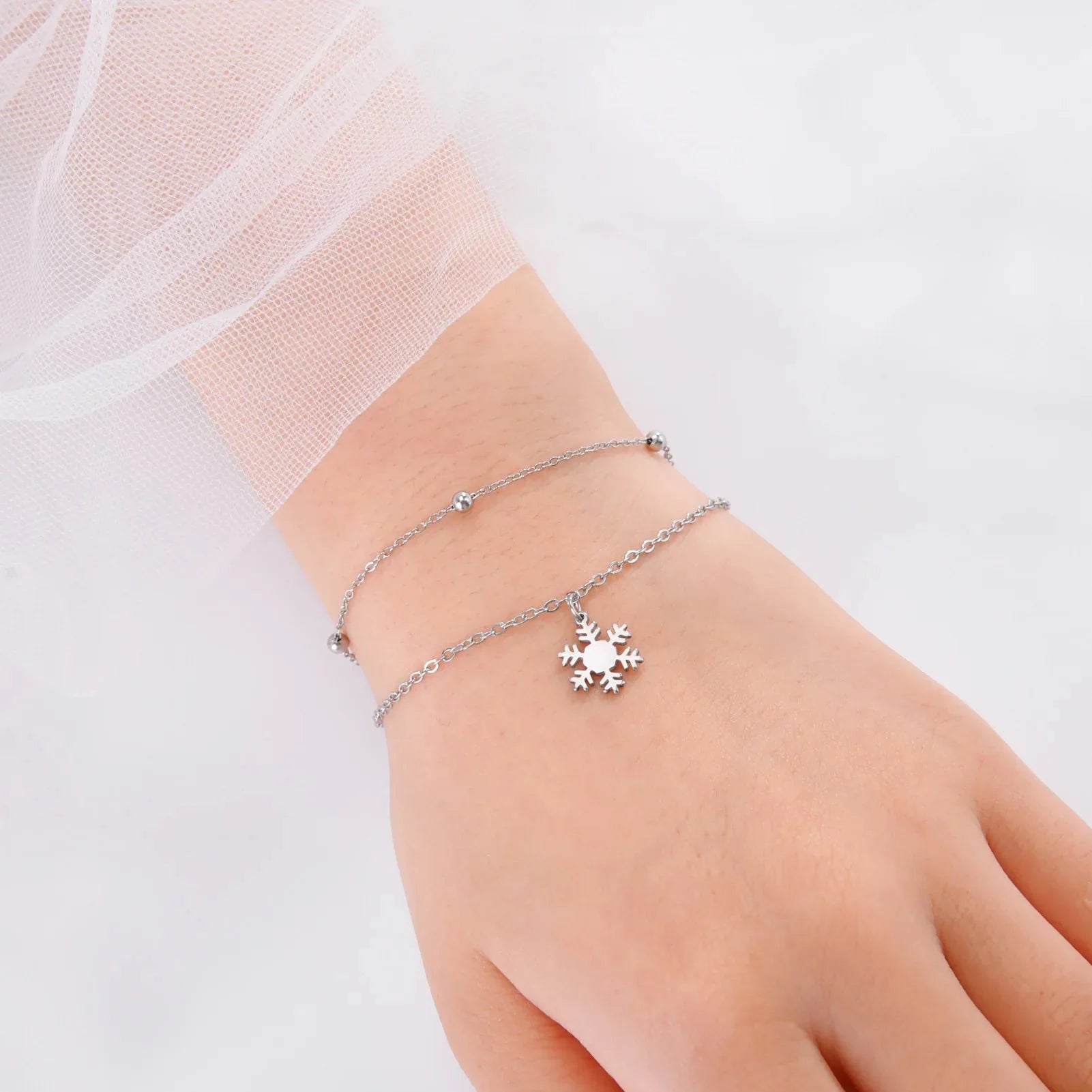 Pulsera Copo de Nieve Cadena Invierno plata