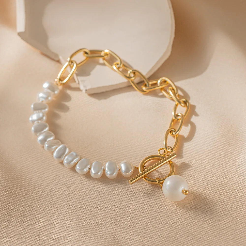 Pulsera Gourmette de Estilo Barroco con Perlas