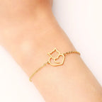 Pulsera Gourmette Gato Corazón oro