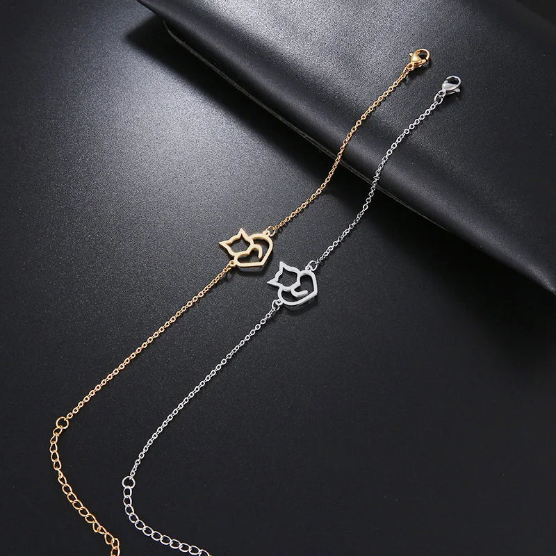 Pulsera Gourmette Gato Corazón