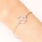 Pulsera Gourmette Gato Corazón plata