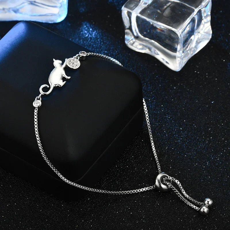 Pulsera Gourmette Gato Circonio plata