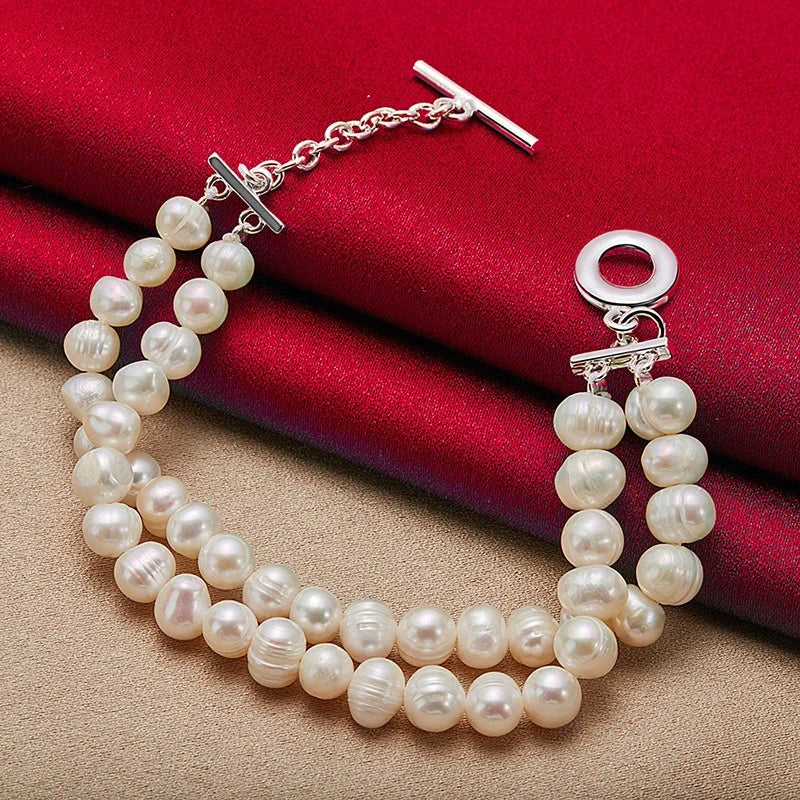 Pulsera Gourmette de Estilo Retro en Perlas