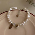 Pulsera Gourmette para Mujer con Perlas y Corazón