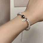 Pulsera Gourmette para Mujer con Perlas y Corazón